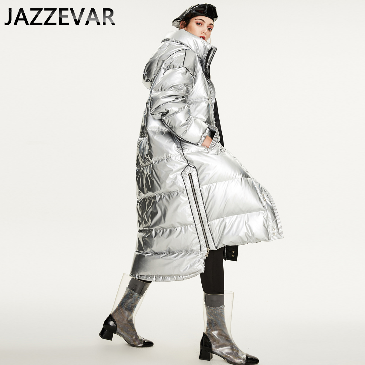 Winter Warm Silver Down Jacket Women&#39;s Long Thick Padded Hooded For Flash Winter Jacket Men And Women The Same Style 