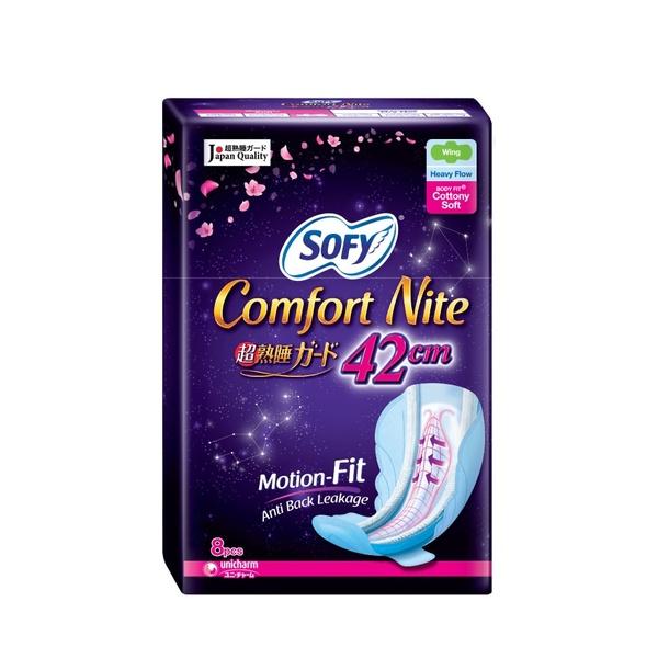 SOFY Comfort Nite Longest Cottony Soft Motion Fit Anti-Back Leakage Sanitary Pad Night Wing 42.5Cm (For Heavy Flow) 8S