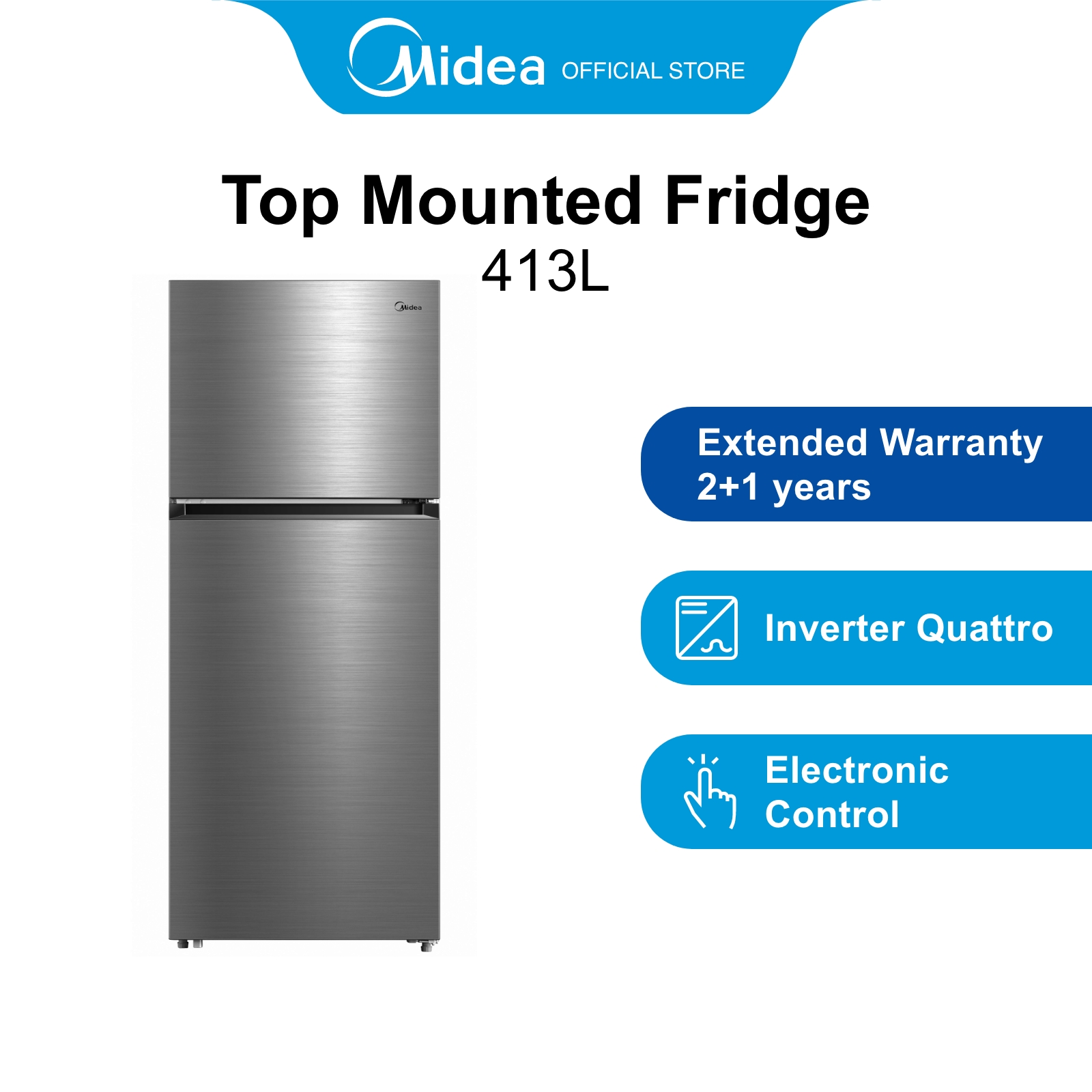 [Bulky] Midea MDRT580MTB46-SG Silver Grey Top Mounted Fridge, 413L, Energy Rating 3 Ticks