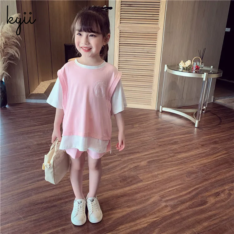 KYII Girls summer suit Children summer two piece Set ky22096