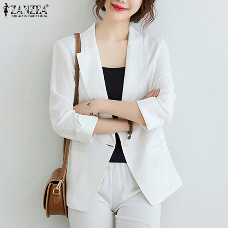 ZANZEA Women Casual Cotton Linen Blazer Jacket Top Ladies Loose Button Up Lapel Coat #11