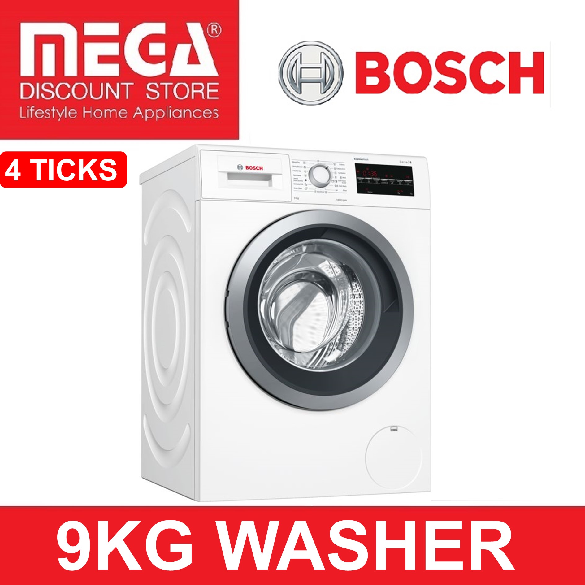 BOSCH WAT28482SG 9KG FRONT LOAD WASHER (4 TICKS)